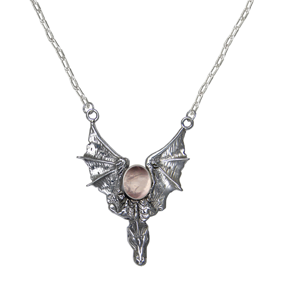 Sterling Silver Dragon of the West Necklace With Rose Quartz